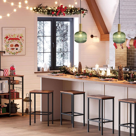 Mid-Century Modern Gold Pendant Light | Striped Glass Lantern Chandelier