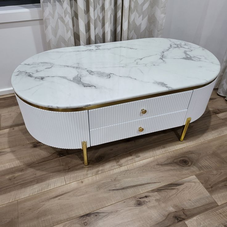 Modern Marble Top Coffee Table with Storage Drawer β Luxury Oval Living Room Center Table