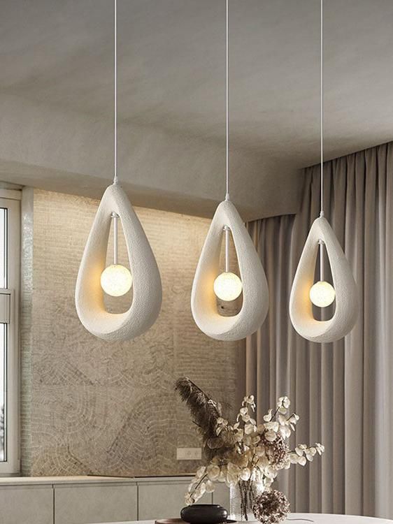 Textured White Teardrop Pendant Light – Modern Ceiling Hanging Lamp for Home Décor
