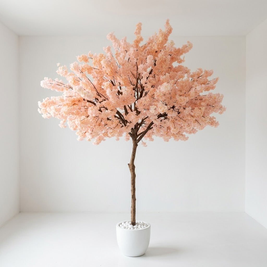 150cm Artificial Pink Cherry Blossom Tree | Faux Blossom Plant in Ceramic Pot