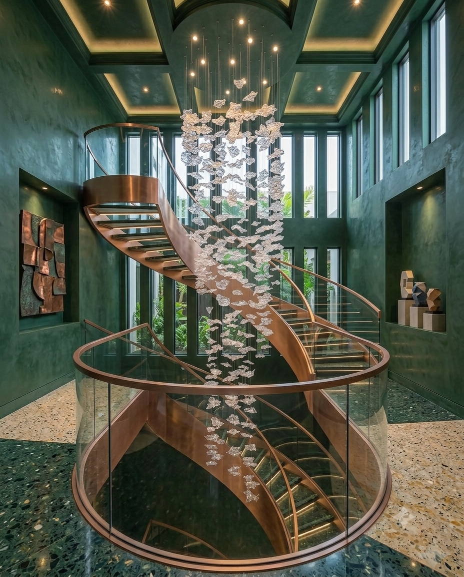Custom 300cm Organic Glass Leaf Cascade Chandelier – Modern Atrium Lighting