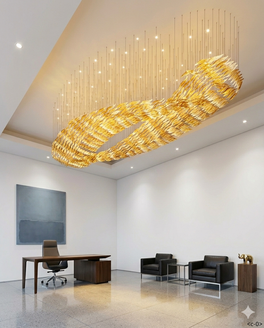 5M Custom Wavy Glass Chandelier – Luxury Orange & White Art Glass Pendant Light