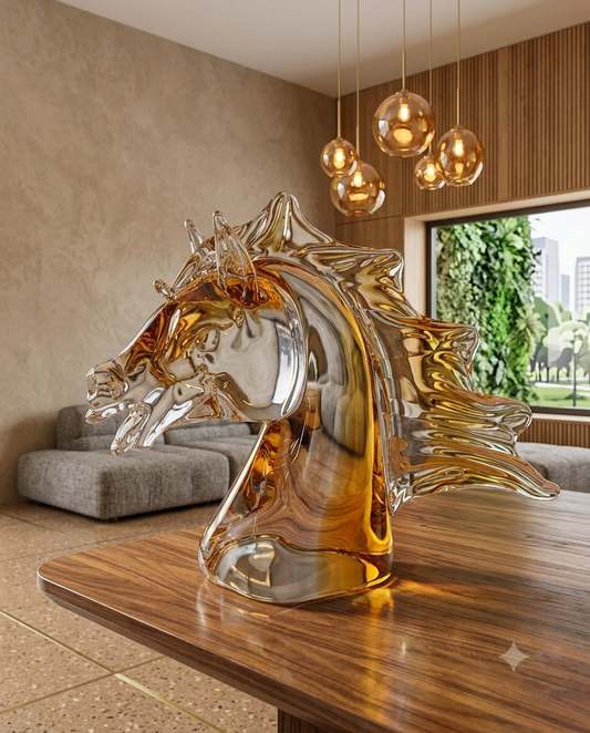 Crystal Horse Sculpture, Luxury Corporate Gift, Expensive Gift, Limited Edition Decor, Amber Crystal Art.