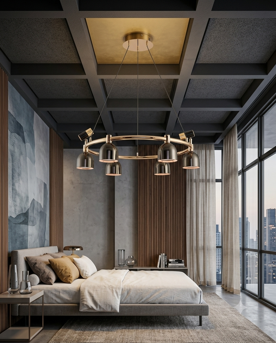 Contemporary Black & Gold Round Chandelier – 8-Light Adjustable LED Pendant for Living Room