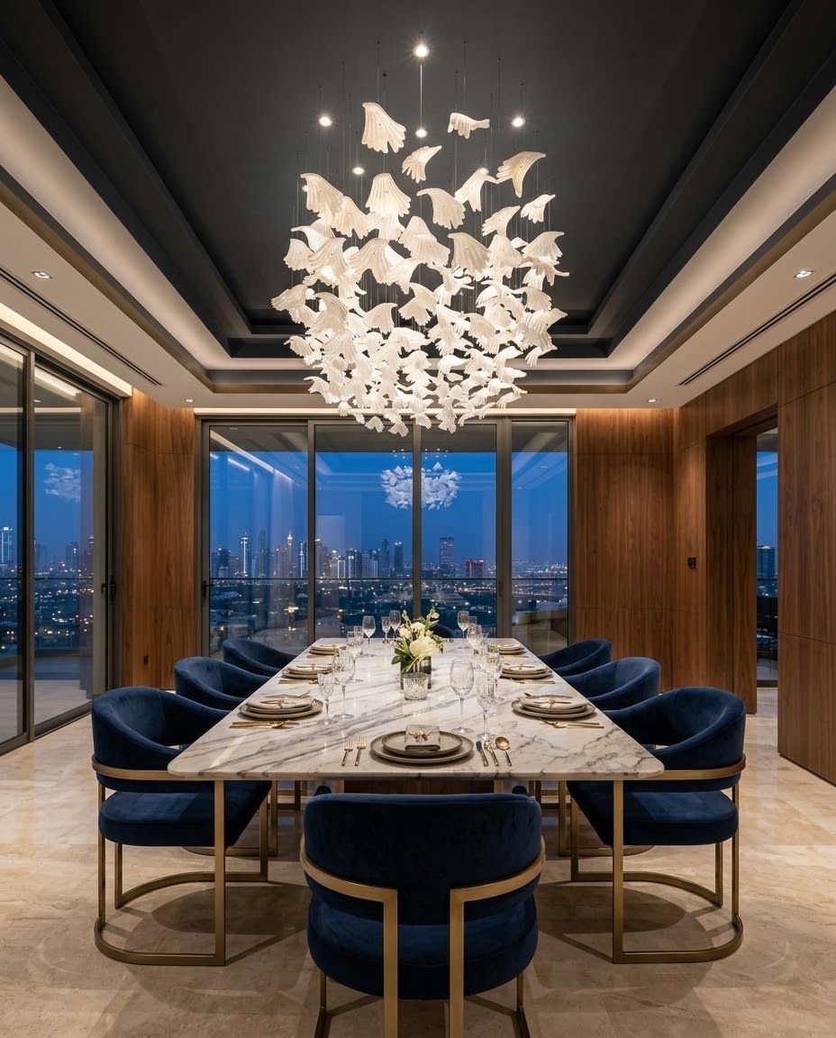 Modern Frosted Leaf Rectangular Chandelier (150x60cm) | Luxury LED Hanging Light