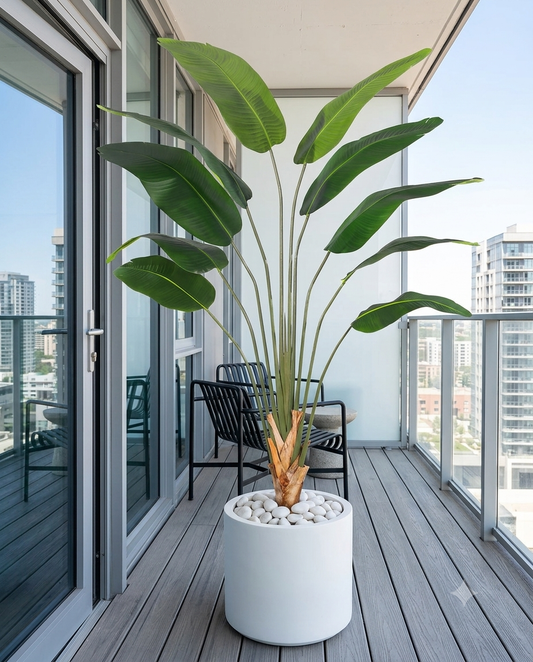 2M Waterproof Artificial Butterfly Banana Tree - White Ceramic Pot