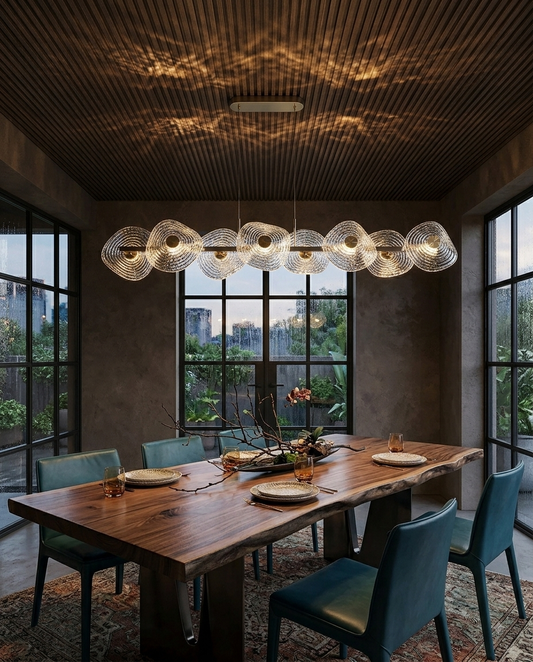 Modern 120cm LED Linear Chandelier - 8 Sea-Clam Frosted Glass & Gold Accent Pendant Light