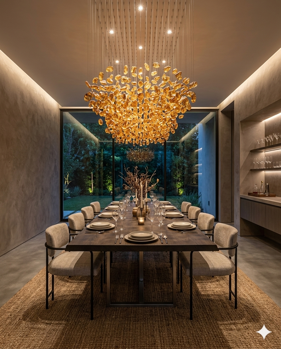 Custom Orange Crystal Chandelier (2m x 80cm) | Luxury Flush Mount Light