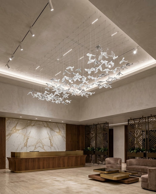 200x80cm Modern Glass Leaf Chandelier | Dual-Tone Gray & Clear Dining & Hallway Ceiling Light