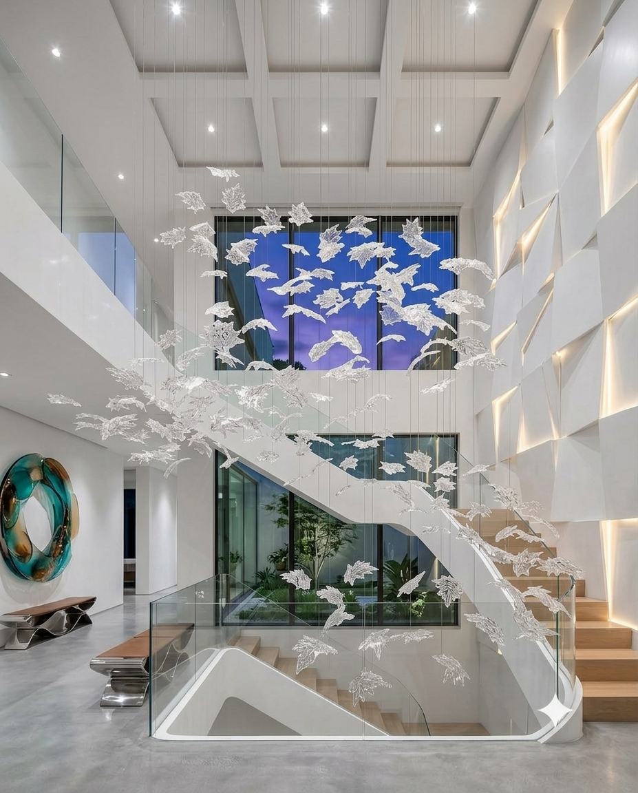 Custom S-Shape Crystal Leaf Chandelier Luxury 3M Droplight