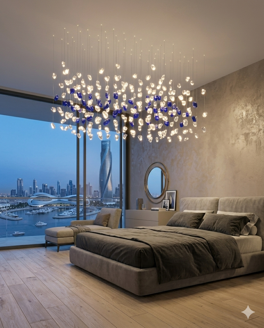 Custom 1M Blue and White Stone Chandelier β Modern Luxury Ceiling Pendant Light