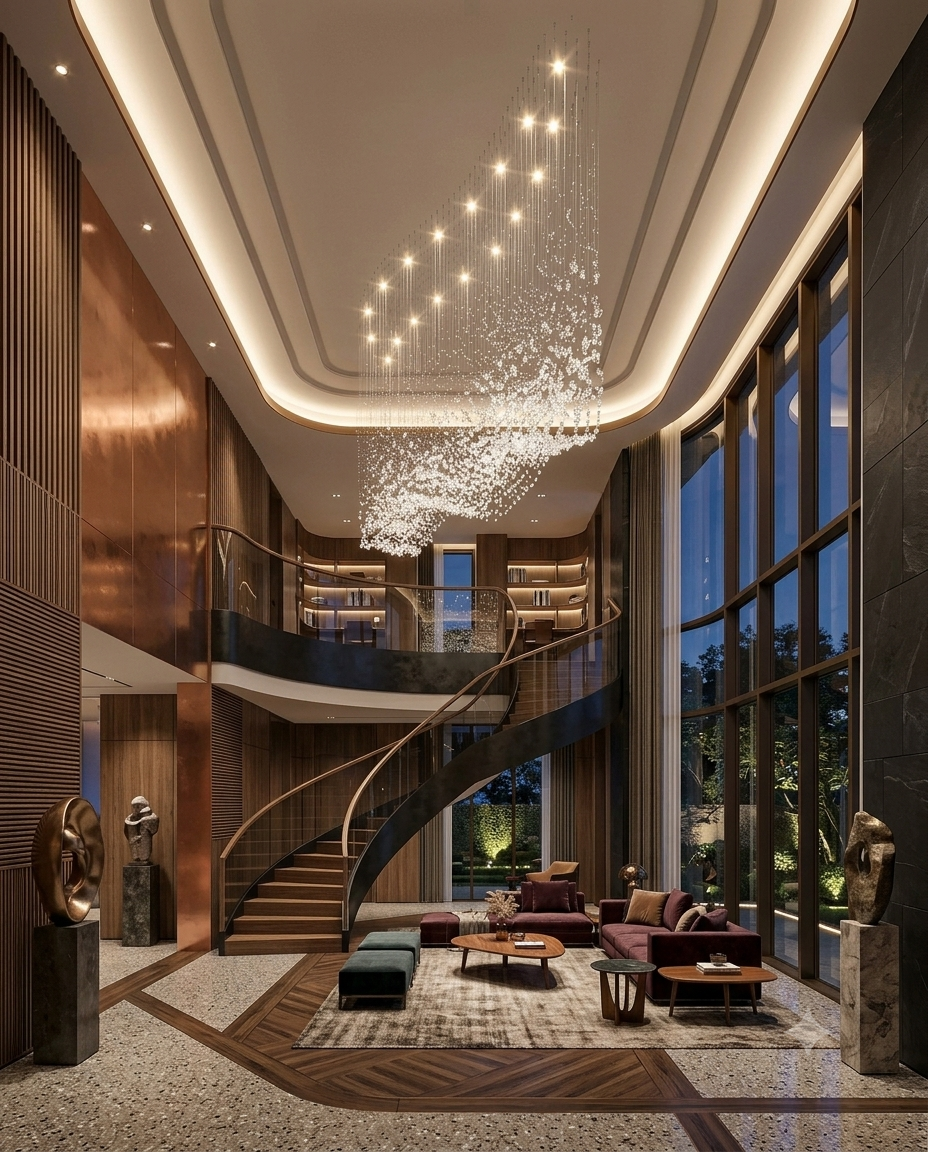 Custom 2M Wave K9 Crystal Chandelier | Modern Suspension Light