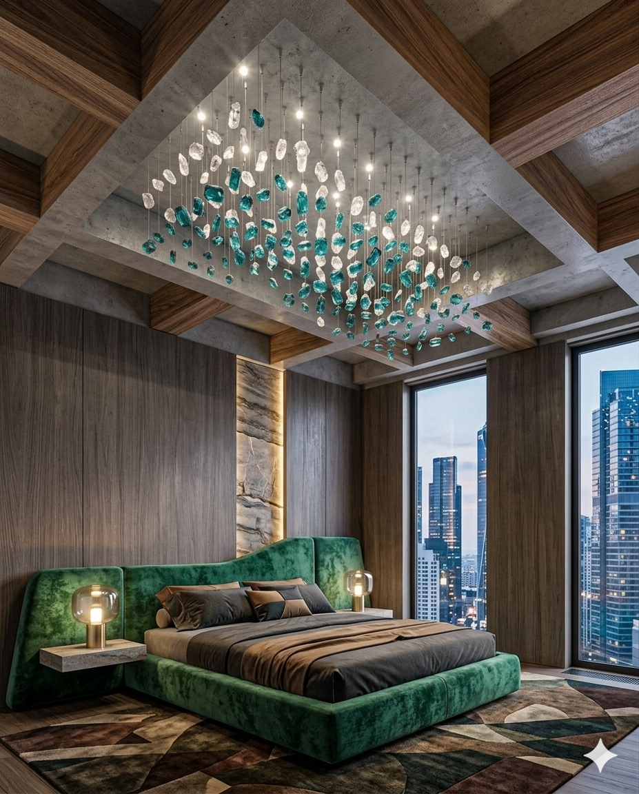 Modern Teal Blue & White Crystal Chandelier – Custom Luxury Ceiling Light for Bedroom & Living Room
