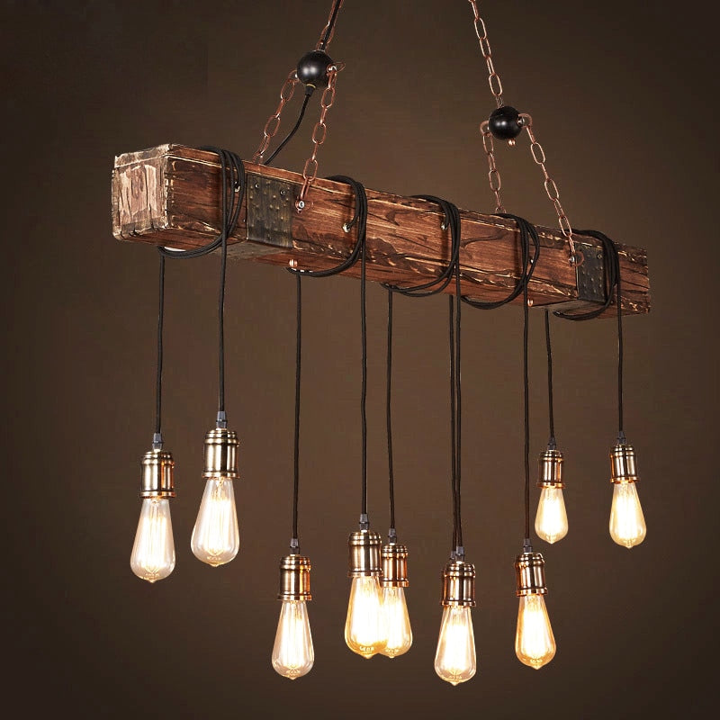 Farmhouse 10-Light Wooden Chandelier β Rustic Industrial Pendant for Kitchen & Dining