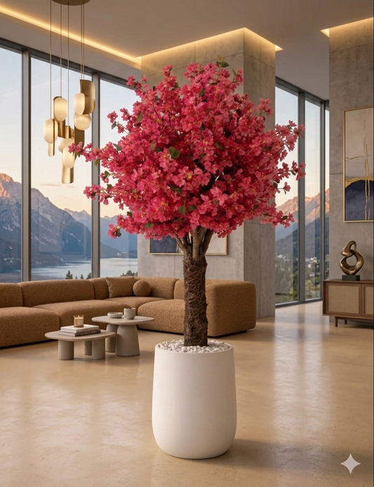 Large Artificial Cherry Blossom Tree with Textured Trunk