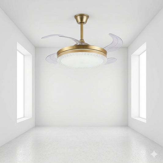 Luxury Foldable Ceiling Fan Chandelier with LED Light – Stainless Steel Modern Fan Lamp