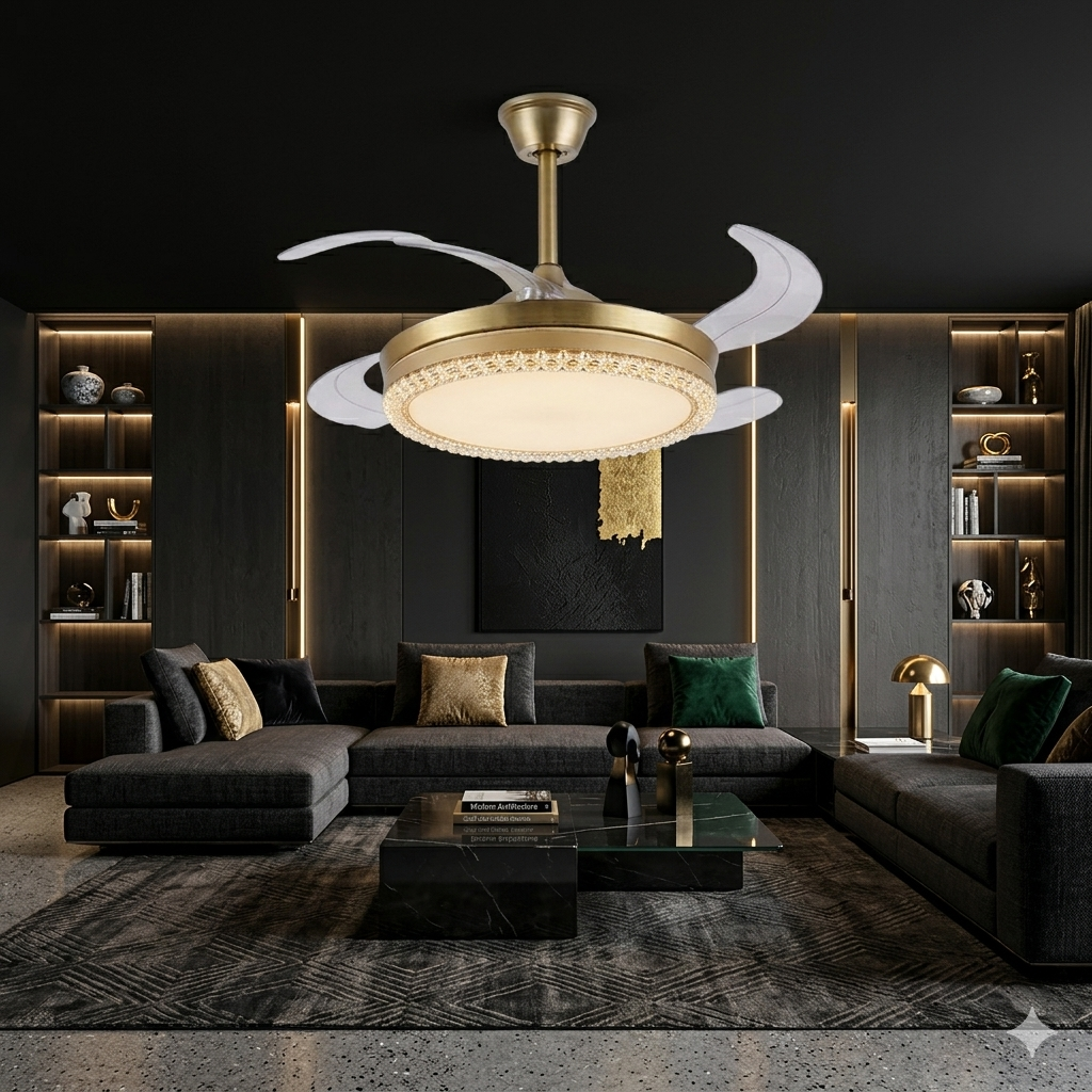 Luxury Foldable Ceiling Fan Chandelier with LED Light ā Stainless Steel Modern Fan Lamp