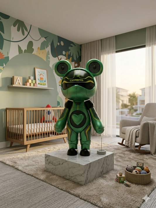 Cyber-Bear Luxury Gift Sculpture | Green Acrylic Designer Art Toy for Home & Office