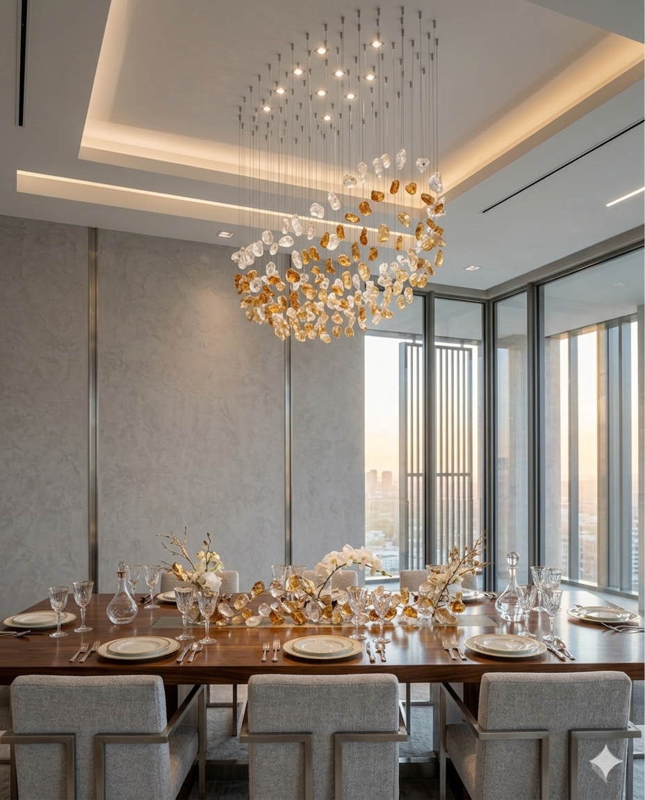 Custom Oval Crystal Drop Chandelier β Modern LED Hanging Light White & Orange