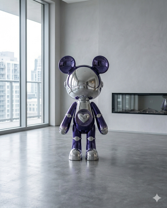 Modern Art Sculpture - Sapphire Blue & Chrome Articulated Figure - Premium Gift