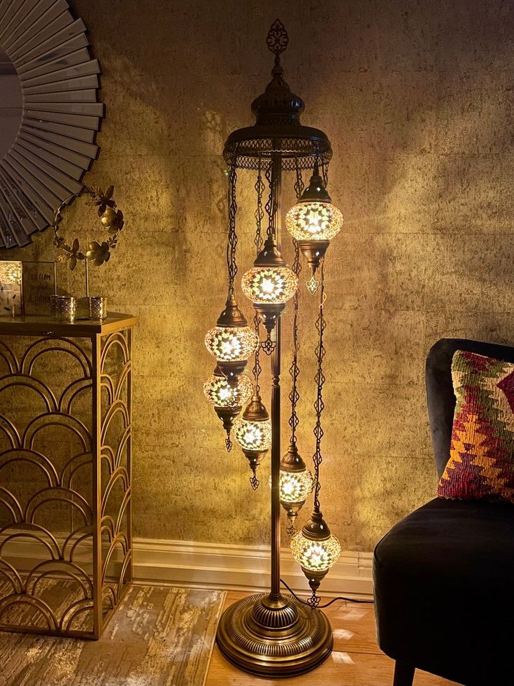Turkish Mosaic Floor Lamp – 5/7 Globe Standing Lamp with LED Bulbs
