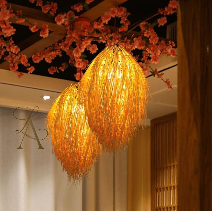 Wicker Pendant Lamp - Oriental Style Rattan Ceiling Light 60 C.M