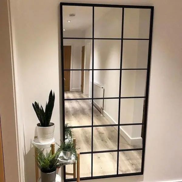 Modern Window Grid Wall/stand Mirror β Black Metal Frame Decorative Mirror