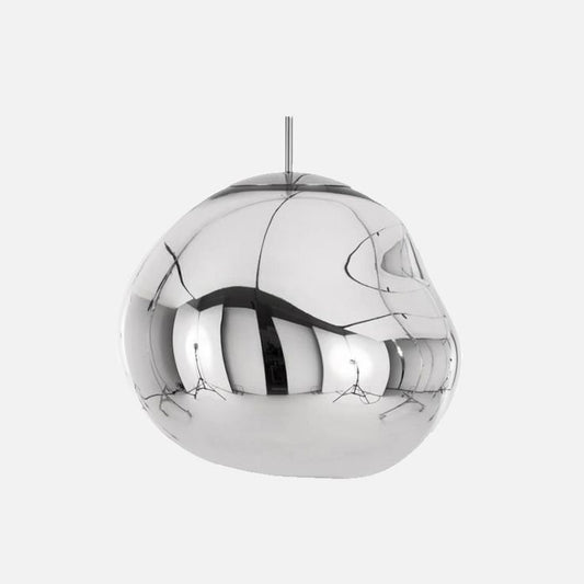 Melt Lava Mirror-Finish LED Pendant – Contemporary Molten Glass Art (Silver)