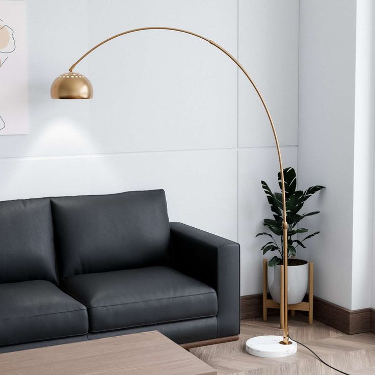 Inspired Home Landrie Brass Arc Floor Lamp – 75.5" Modern Gold Metal Floor Lamp with Marble Base
