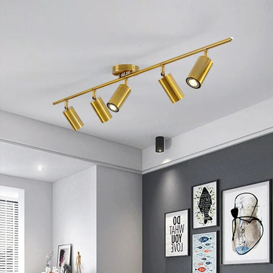 Modern 5-Light LED Track Lighting Kit – Brushed Brass Adjustable Ceiling Spotlights for Kitchen & Living Spaces