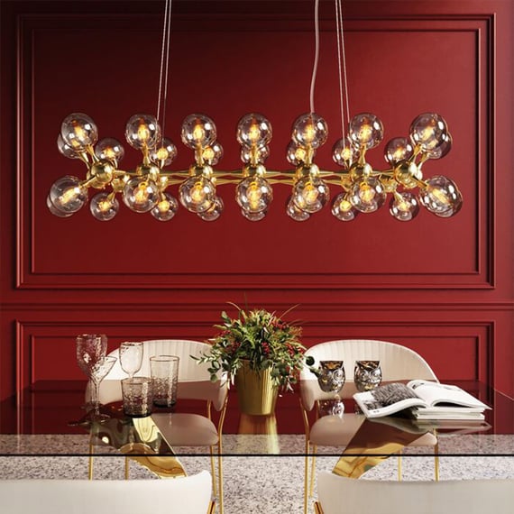 Atomic Brass Globe Pendant Lamp β 140cm Sculptural Masterpiece special for Dining Table (28 Glass)