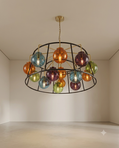 Modern Multicolor Glass Globe Chandelier – Pendant Light with E27 Blown Glass Balls (7-Light & 16-Light Options)