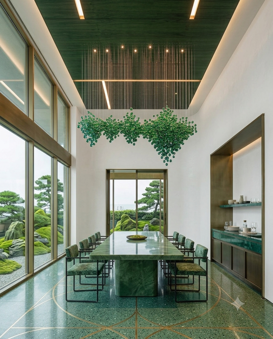 Modern Green Stone LED Linear Chandelier - Custom 2M Luxury Pendant Light