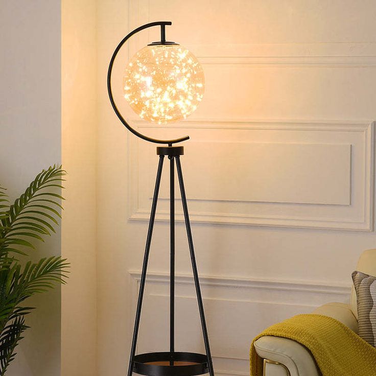 Luxury Tripod Globe Floor Lamp with Shelf – Modern Gold Standing Lamp Gold/Black