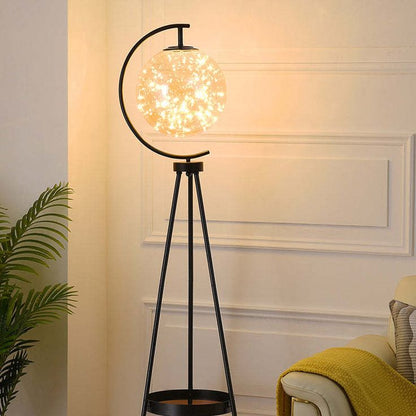 Luxury Tripod Globe Floor Lamp with Shelf – Modern Gold Standing Lamp Gold/Black