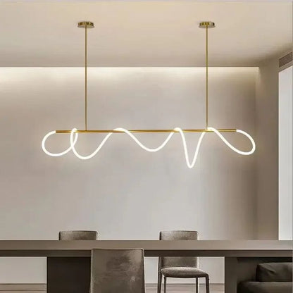Gold Modern LED Linear Chandelier – Adjustable Nordic Pendant Light for Kitchen Island, Dining Room & Living Room