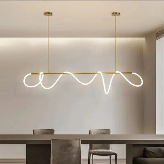 Gold Modern LED Linear Chandelier – Adjustable Nordic Pendant Light for Kitchen Island, Dining Room & Living Room