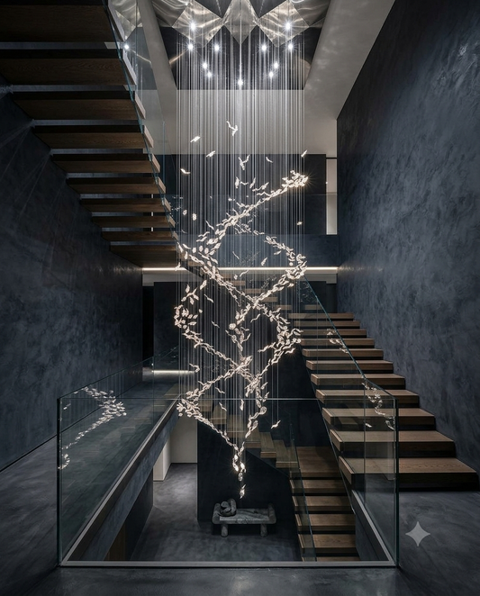 Luxury 5-Meter Clear Leaf Tornado Chandelier for Double-Height Ceilings