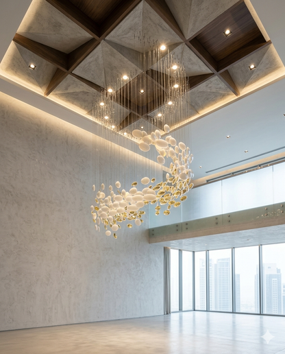 3M Spiral White & Gold Glass Staircase Chandelier – Custom Luxury Double Height Pendant Light for Modern Foyers & Staircases