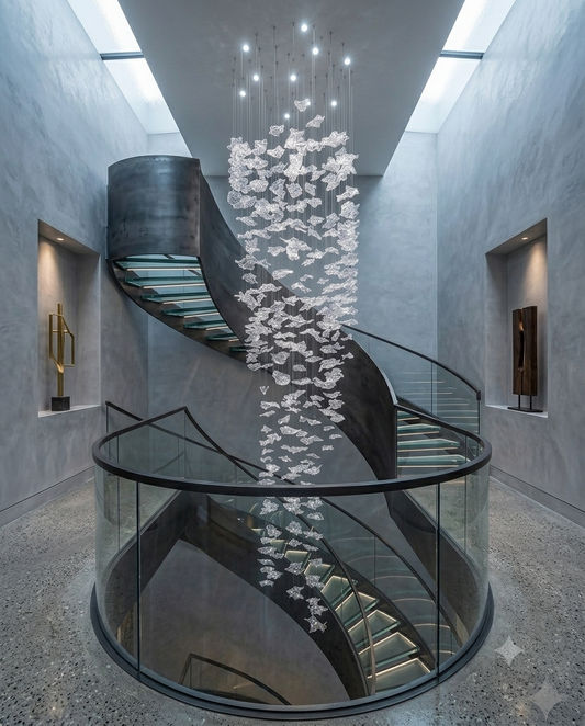 Custom 300cm Organic Glass Leaf Cascade Chandelier – Modern Atrium Lighting⁠