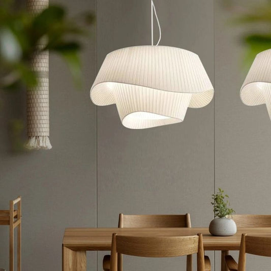 Modern Japanese Hat Wave Petal Cream Fabric Pendant Light – Adjustable Nordic Hanging Lamp for Kitchen Island, Dining Room & Entryway 50 C.M