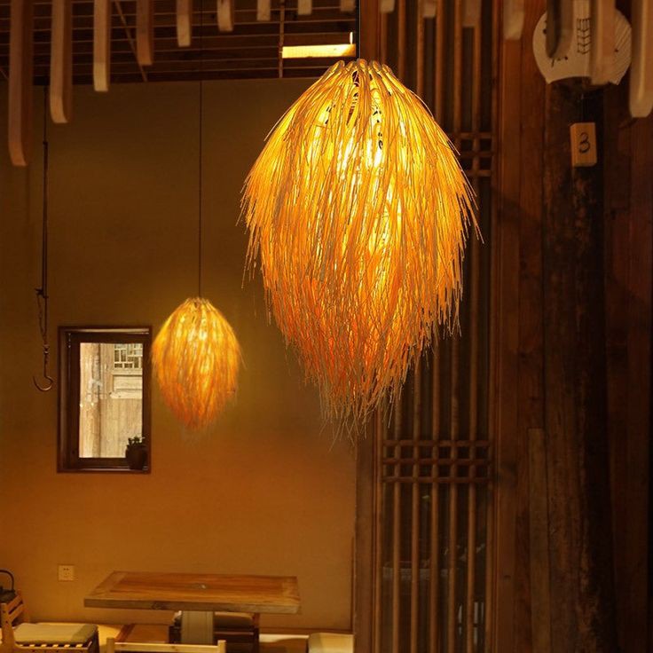 Wicker Pendant Lamp - Oriental Style Rattan Ceiling Light 60 C.M