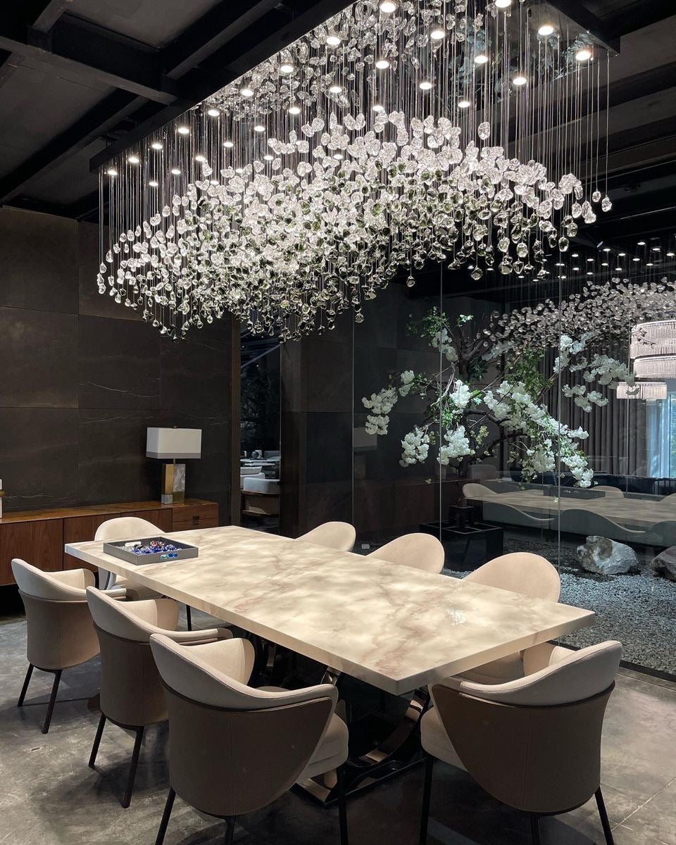Modern 2m Crystal Chandelier | Black & Clear Glass Rectangular Ceiling Light
