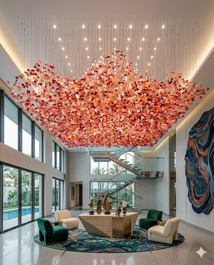 Majestic 5m x 3m Custom Red, Pink & White Stone Chandelier for Grand Spaces