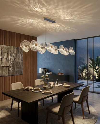 Modern 120cm LED Linear Chandelier - 8 Sea-Clam Frosted Glass & Gold Accent Pendant Light