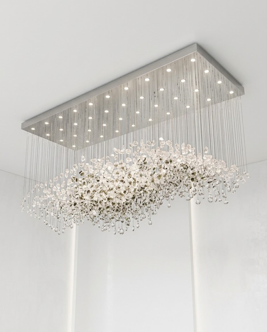 Modern 2m Crystal Chandelier | Black & Clear Glass Rectangular Ceiling Light