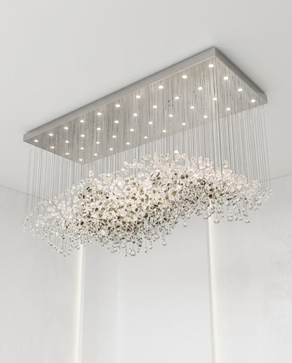 Modern 2m Crystal Chandelier | Black & Clear Glass Rectangular Ceiling Light