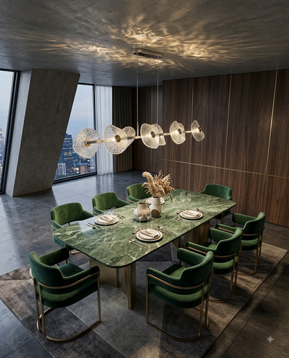 Modern 120cm LED Linear Chandelier - 8 Sea-Clam Frosted Glass & Gold Accent Pendant Light