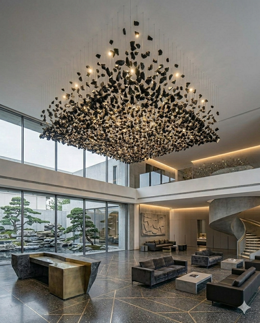 Black Crystal Stone Square Chandelier – Custom Modern Ceiling Statement Light