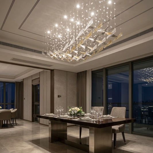 2M Sculpted Ice & Falling Rain Crystal Chandelier – Amber, Smoked Gray & Clear Glass